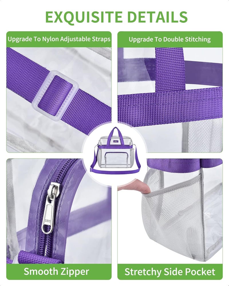 MAYTREE Clear Bag for Stadium Events 12×6×12 Clear Tote Lunch Bag with Reinforced Straps for Work and Sporting Events, Purple - Image 3